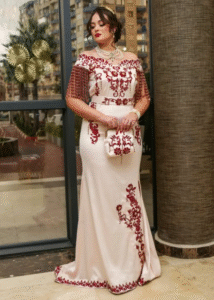 Robe Algérienne Chic Ivoire & Bordeaux